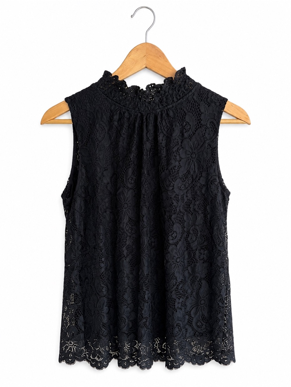 Cable & Gauge Black Floral Lace Mock Neck Sleeveless Top Blouse size M